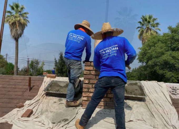 this image shows bricklayers in Brentwood, California